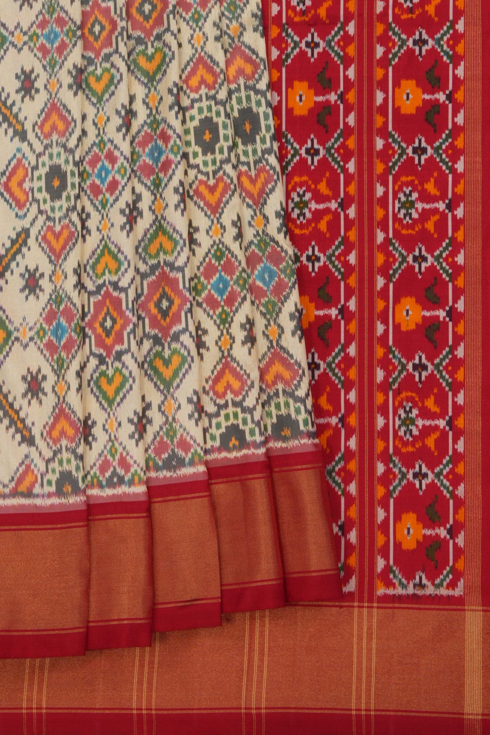 Image of Pochampally Ikat Silk Off-White Saree